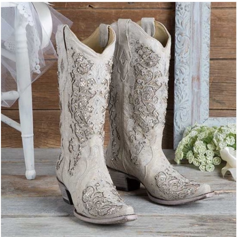CORRAL White Glitter Inlay Western Boots